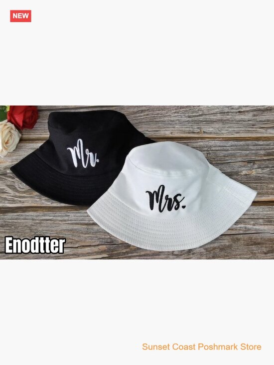Mr and Mrs Embroidered Bucket Hat Set for Weddings Anniversaries Couples main image 4